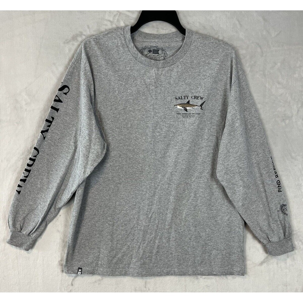 Salty Crew T-Shirt Men XL Gray Shark Graphic Long Sleeve Outdoor Casual Good